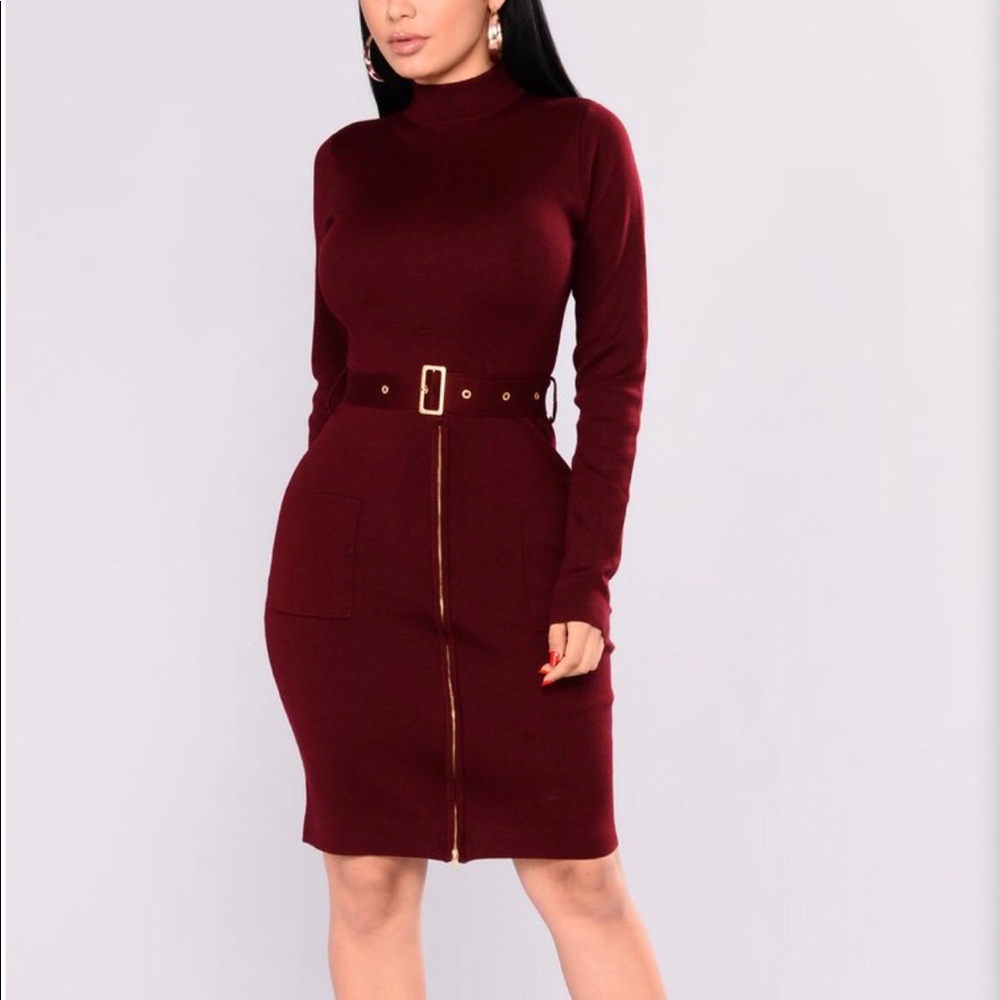 Fashion Nova Minimal Effect Dress Burgundy